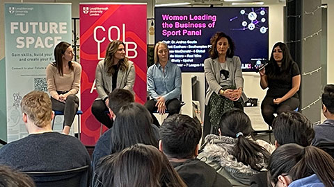 people sitting on stools facing the audience at a Talk Sport event